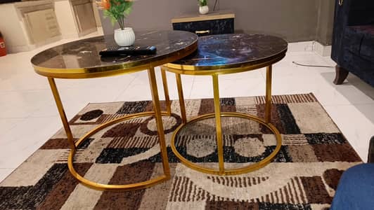 Luxury Round Nesting Coffee Table Set – Marble Top & Golden Frame