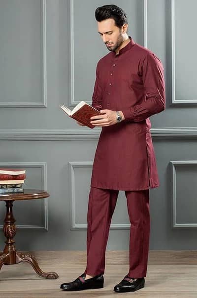 2 Pcs Men's Stitched Wash and Wear Plain shalwar kameez