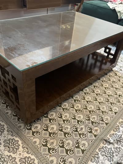 Wood Coffee Table With Glass Top For Sale