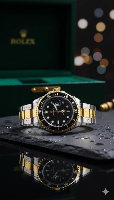 Luxury Two-Tone Men’s Watch– Gold & Silver Stainless Steel, Black Dial