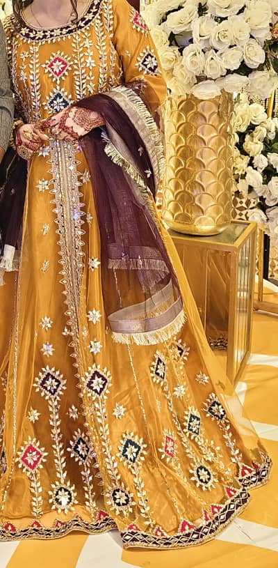 mehndi frock yellow gotta work , yellow Mehndi frock.