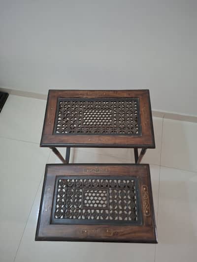 One iron woden stand and coffee tables