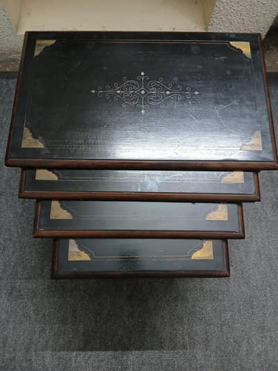 4 piece golden carvig solid sheesham wood tables set