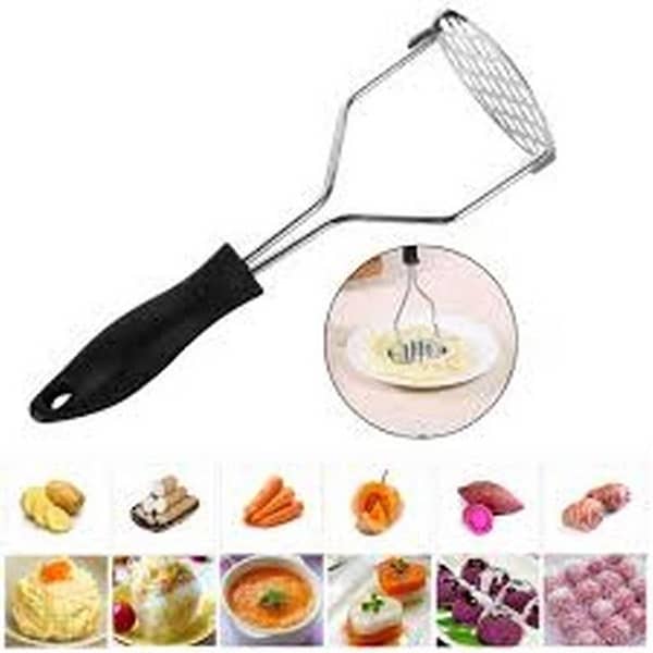 Potato Masher Stainless Steel Mashed Potato Masher Garlic masher Crush Kitchen Tool Black Handle With Hole For Hanging