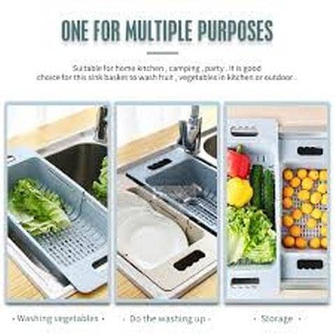 Stretchable Water Draining Basket Colander Strainer For Fruit And Vegetable Washing Adjustable Length