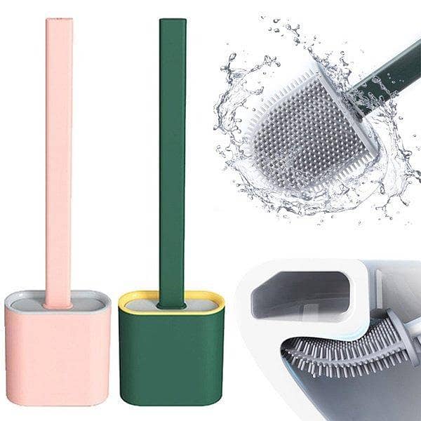SILICONE WC TOILET BRUSH FLAT HEAD FLEXIBLE SOFT BRISTLES BRUSH WITH QUICK DRYING HOLDER SET CLEANING BRUSH FOR WC ACCESSORIES
