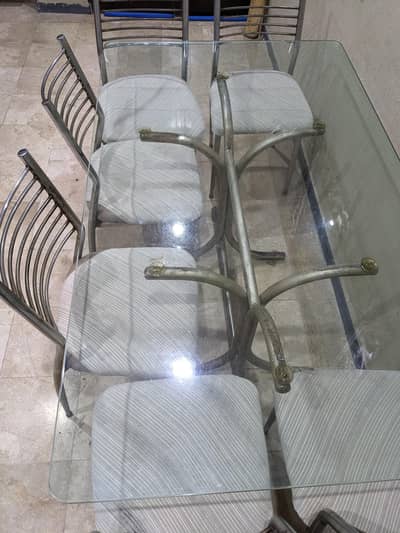 6 Seater Steel & Glass Dining Table Set