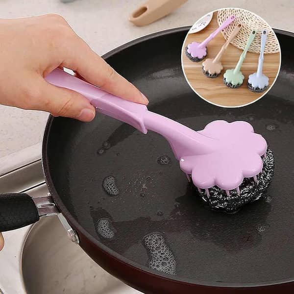 1Pc Long Handle Stainless Steel Wire Sponge Ball Brush Cleaning Brushes Wash Pot Brush Kitchen Hangable Dish handle Washing Tool