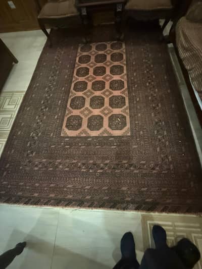 Vintage Afghan Turkoman 7-10  Terracottafaded wool geometric area