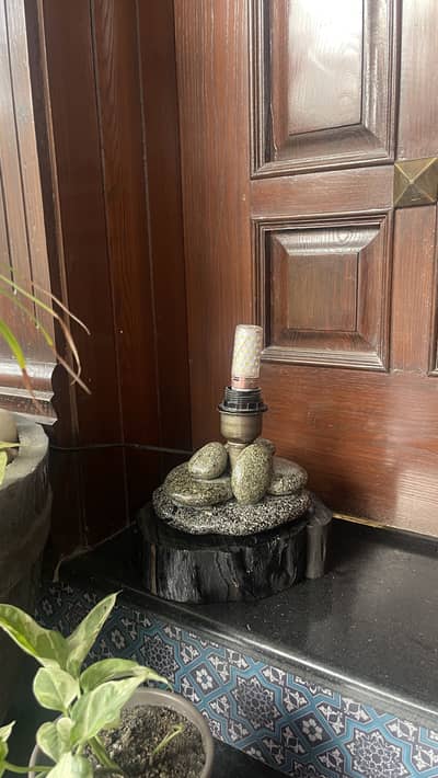 Handcrafted Wooden & Stone Table Lamp – Natural Rustic Decor Light