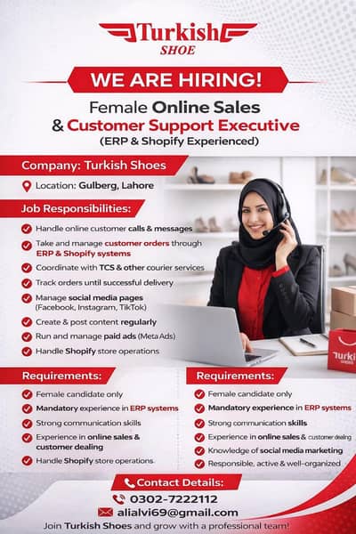 Turkish  shoes need  1  female for social media market