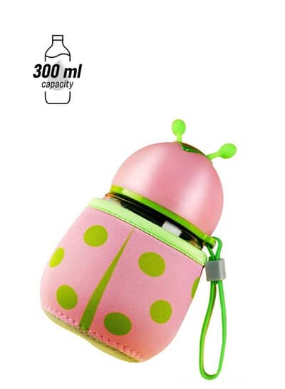 Cartoon Bee Ladybug Kids Water Bottle Glass Pink 300ml