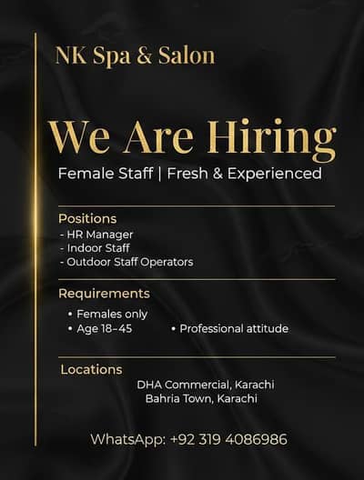 Hairing staff for spa & salon job