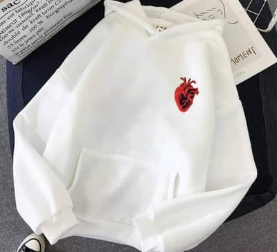 White Heart Polyester Fleece Printed Hoodie