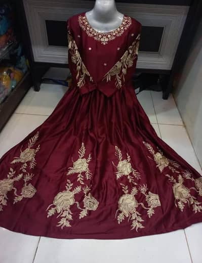 Women's Stitched Shamoz Silk Embroidered Maxi