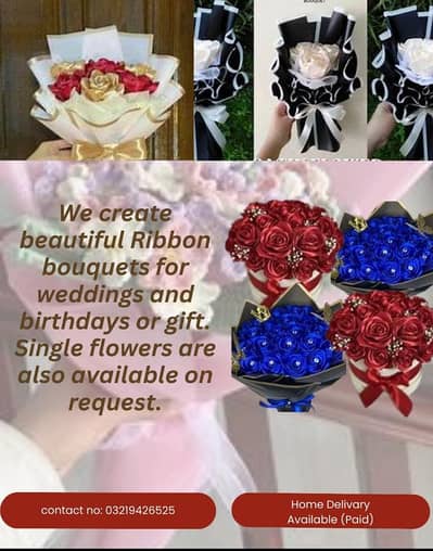 ribbon bouquet and flowers(03219426525)