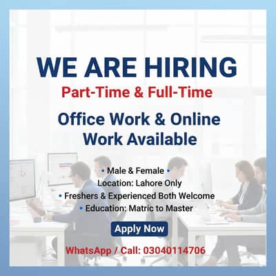 Hiring male and female for office and online work  Lahore