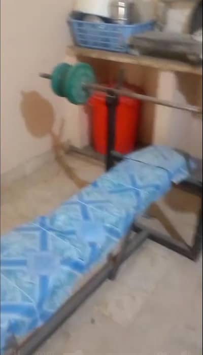 Gym Bench with 4 barbell Bars