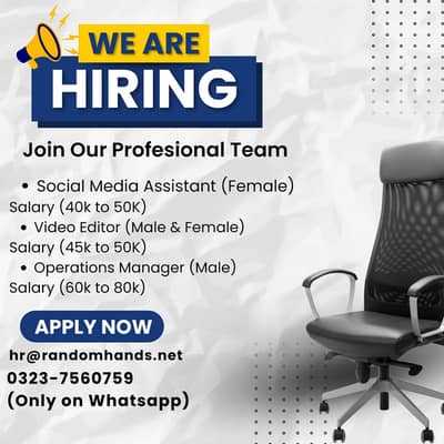 Social Media Assistant || Operational Manager || Video Editor || Jobs