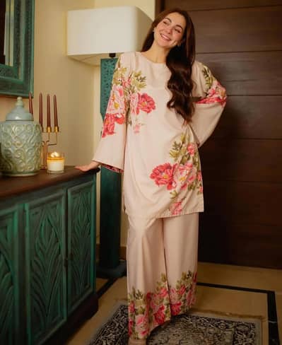 2pcs women's stitched  swiss lawns printed  co - Ord set