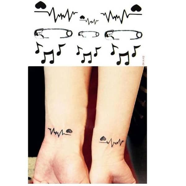Electrocardio Heart and Music Tattoos - Temporary Stickers