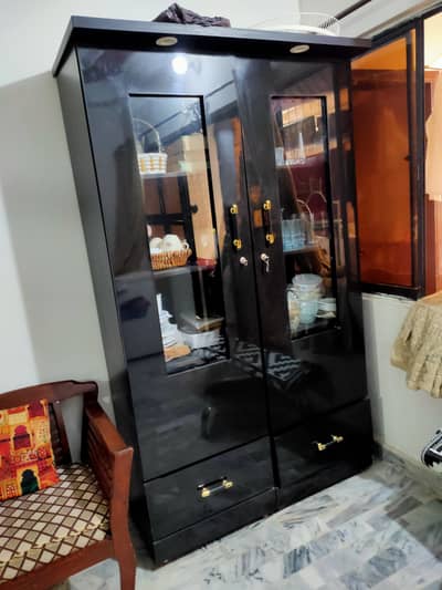 Black wooden showcase