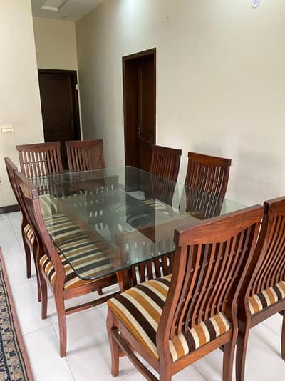 Dining Table//Pure Wood(Top Glass)Dining Table With Chairs//8 Seater