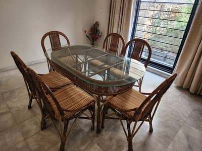 Cane Dining Table Set - 6 person