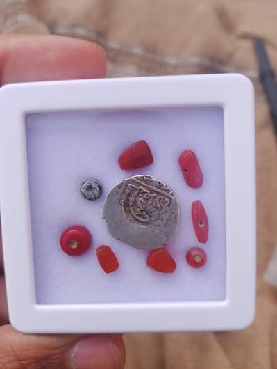 Natural very old Marjan beads plus old silver coin Available