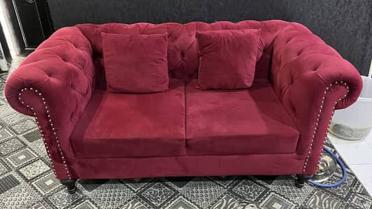Luxury Velvet Maroon Sofa – Elegant Design & Comfortable Seating