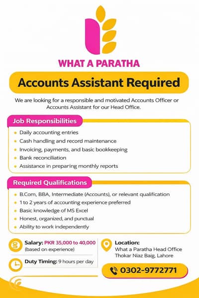 Accounts Assistant Required