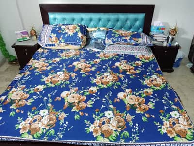 King Size BED with 2 Side Tables, 1 Dressing & Mattress