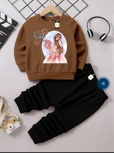 2 Pcs Girl's Fleece Printed Tracksuit