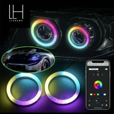 2 Pieces Mobile App Control Multicolor Car Headlight Ring Lights Angel