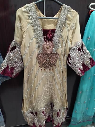 3 piece chiffon velvet embroidered dress