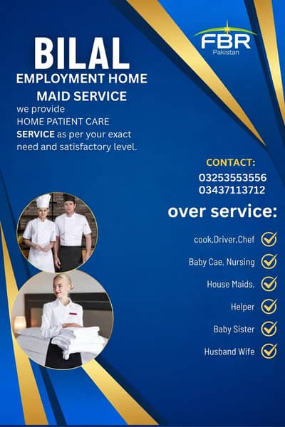 Maids / House Maids / cook / House chef / Baby Sitter maid available