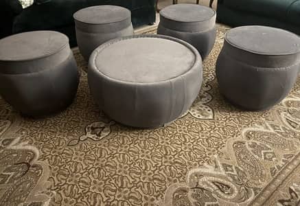 Stylish Velvet Stool Set with center table