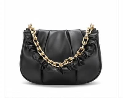 Elegant Black Ruched Chain Shoulder Bag for Women