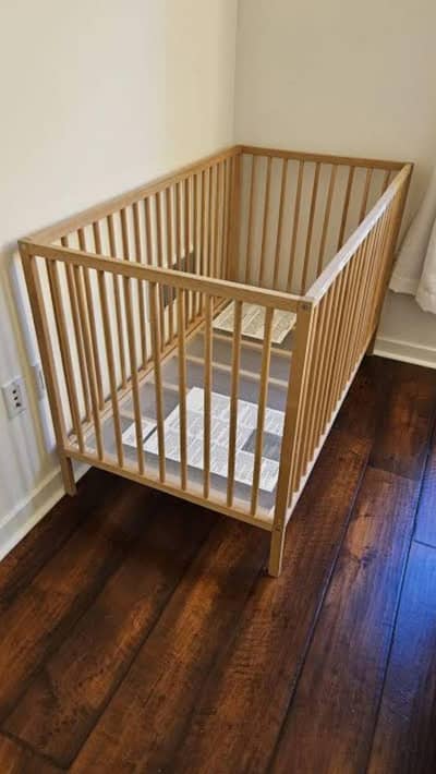 Ikea unassembled wooden cot with mattress for kids imported from dubai