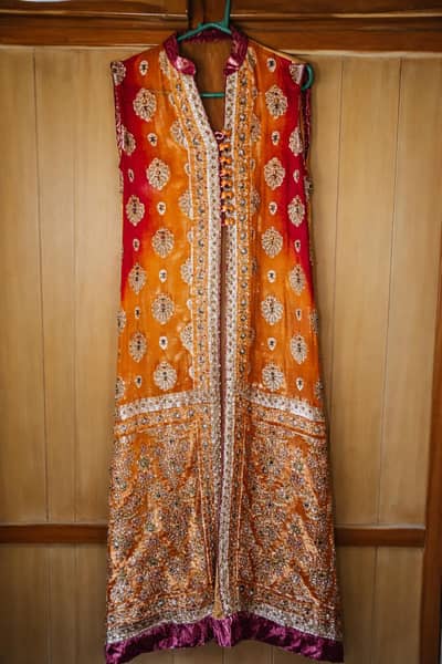 Embroided orange and red formal gown suit