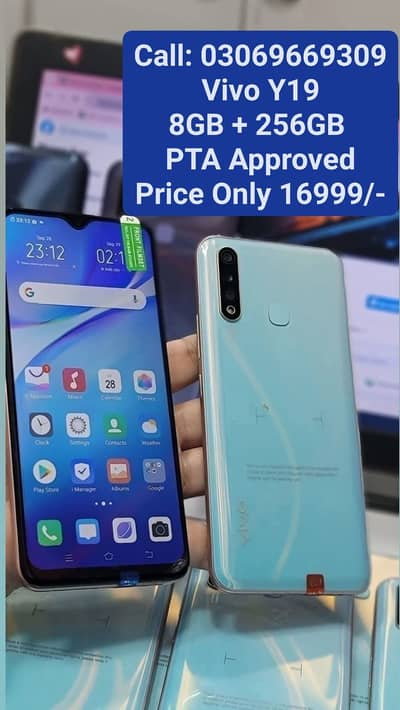 Vivo Y19 PTA Approved 8GB + 256GB With Box 10by10 With Warranty
