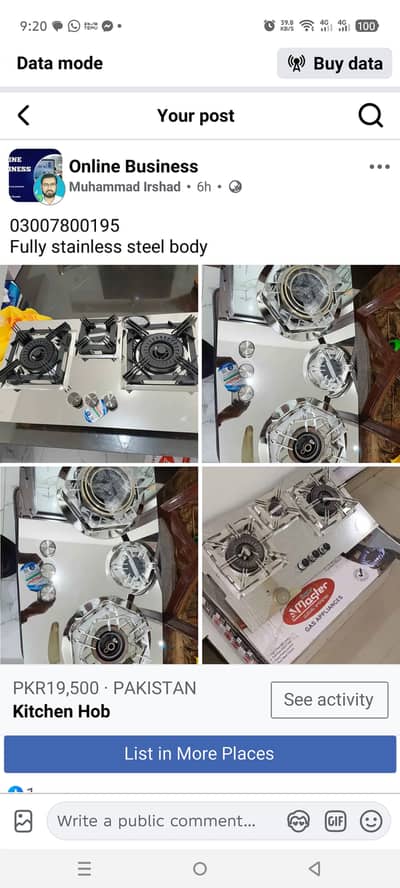 Kitchen Hob.  China made.  Stainless steel body easy to clean heavy du