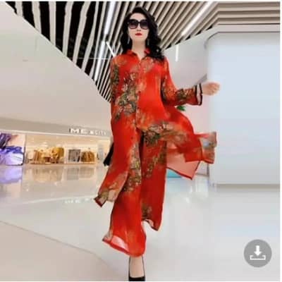 large size fashion lady printed wide leg pants set womens new