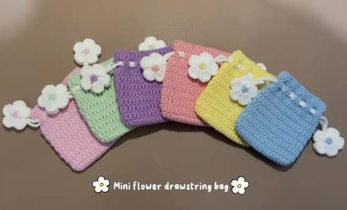 Handmade drawstring bag for women and kids. width 8cm,length 9cm.