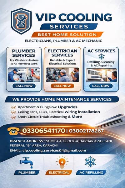we provide all home services Ac, refrigerator, electrition, plumber