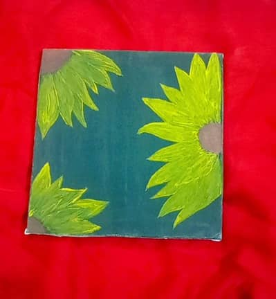 Modern Lemon Yellow  and Black Floral Art _Original Canvas