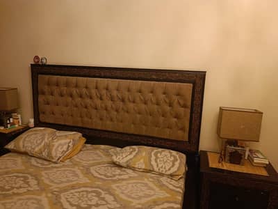 Wooden Box Bed with side tables and mattress