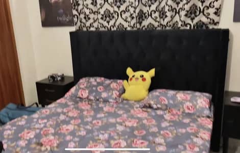 Queen velvet bed with mattress 2 drawers 1 mirror