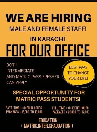 Urgent Need Male and Female For Our company