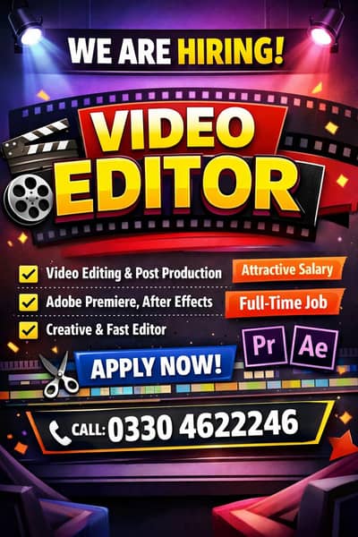 Video Editor Required - Video Editing staff required